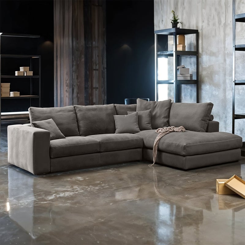 Malazhouse Natural Wood and Linen Wodd L-Shape Sofa - Grey - Image 1